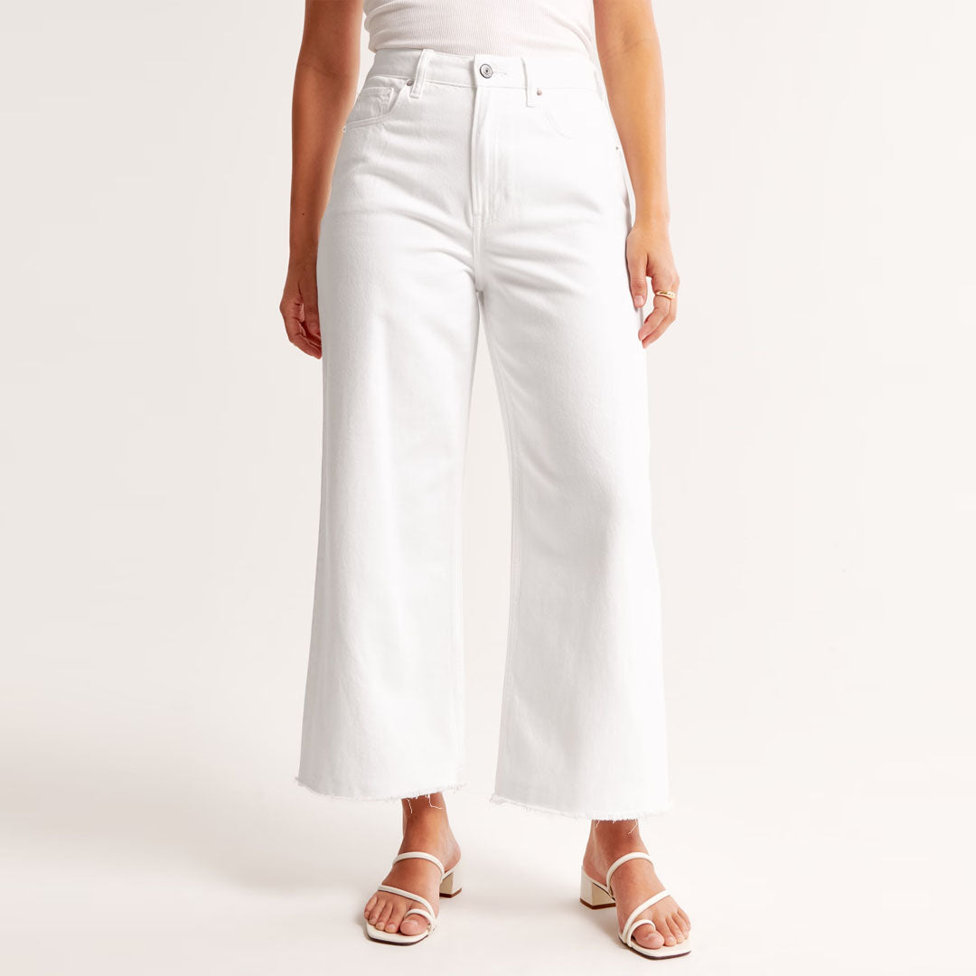 spre wide leg cropped white jeans for women