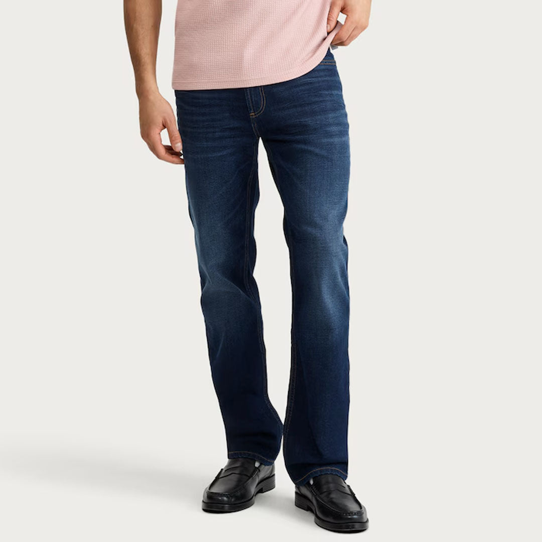 FF Straight fit stretchable blue faded jeans for men