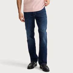 FF Straight fit stretchable blue faded jeans for men
