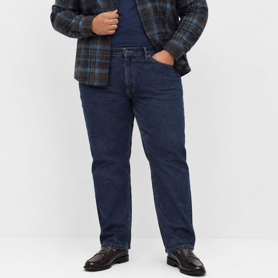 MS plus size straight fit solid blue jeans for men
