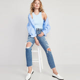 oldnvy high rise slim fit ripped crop bottom jeans for women