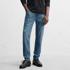 zr slim/tapered fit stretchable mid blue greenish jeans for men