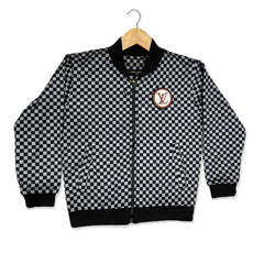 luis vtn embraided kids black grey check zipper jacket for winter