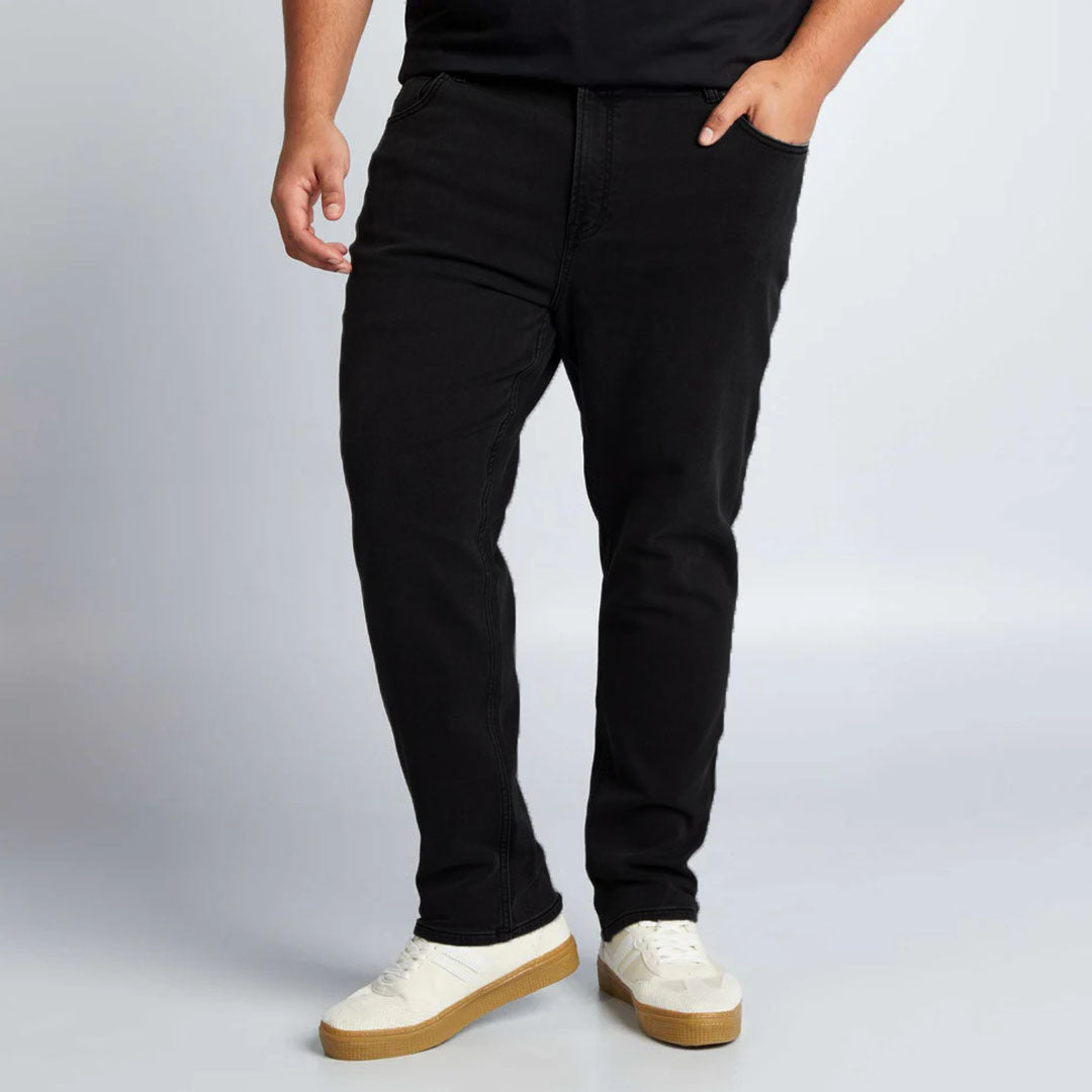 kibi slim fit stretchable black cotton jeans plus size for men