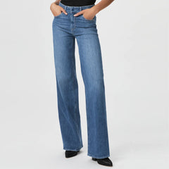 mstang relaxed straight stretchable mid blue jeans for women