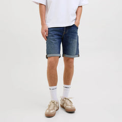 jack & jone regular fit stretchable mid blue denim short for men
