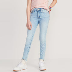 old nvy stretchable light blue ripped with frayed-Hem jeans for girls