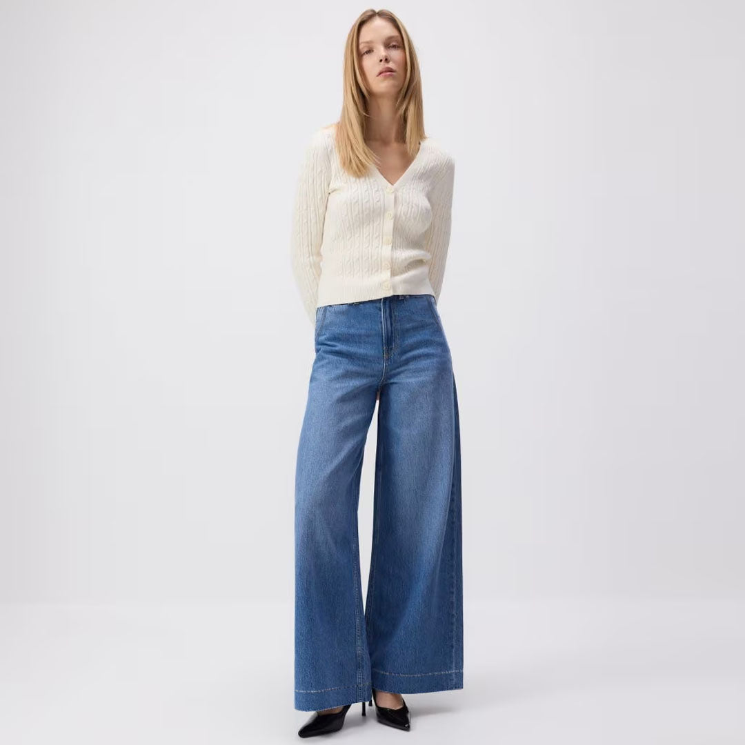 resrved extra wide leg mid blue jeans for women