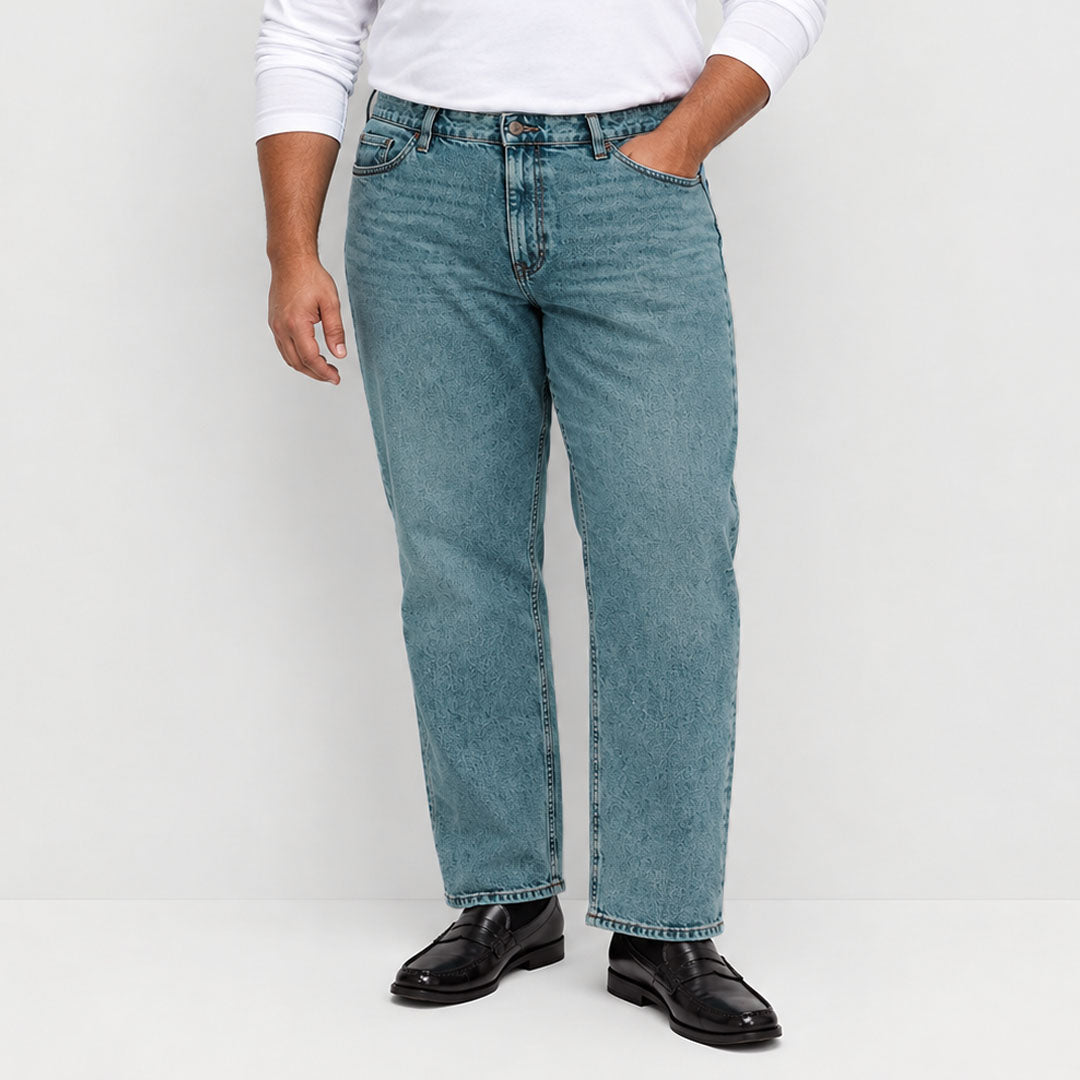 MS plus size straight fit green stone wash jeans for men