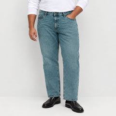 MS plus size straight fit green stone wash jeans for men