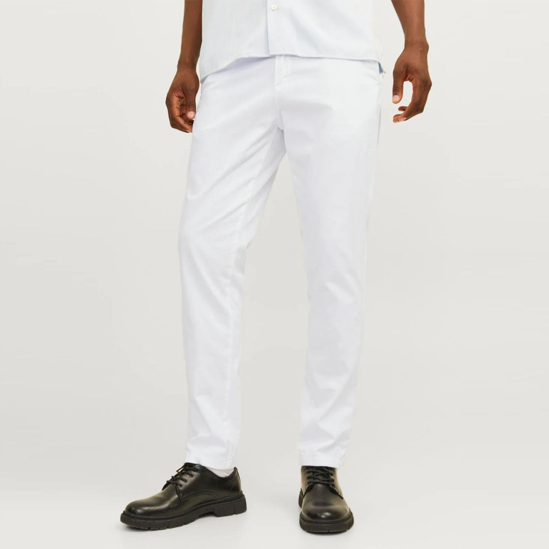 JJ slim fit stretchable white cotton chino pant for men