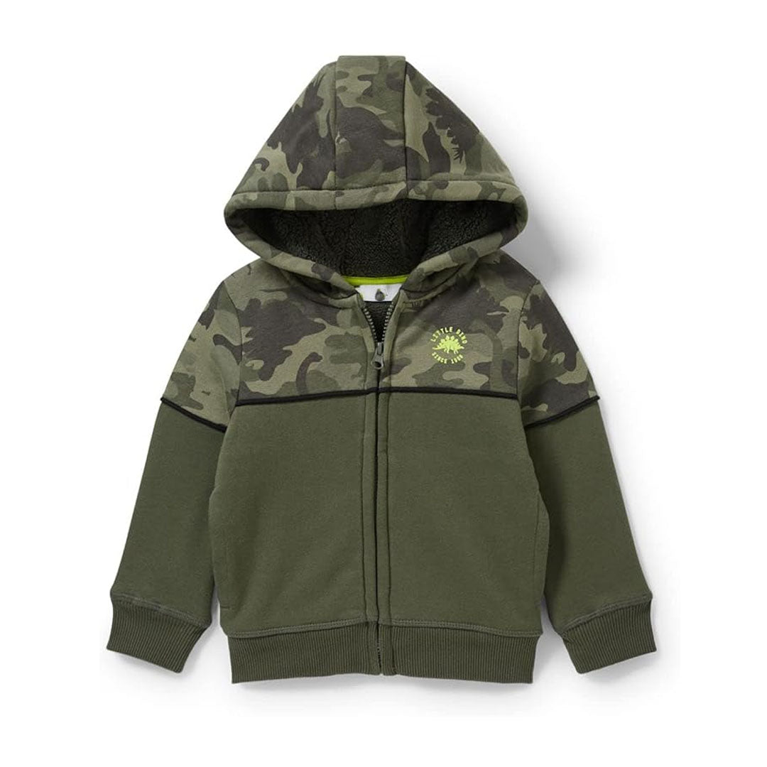 CA wave sherpa green camouflage zipper hoodies for boys & girls