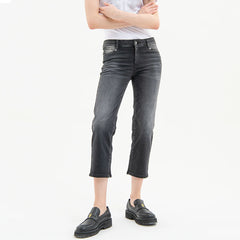 francmna straight crop/short length faded black jeans for women