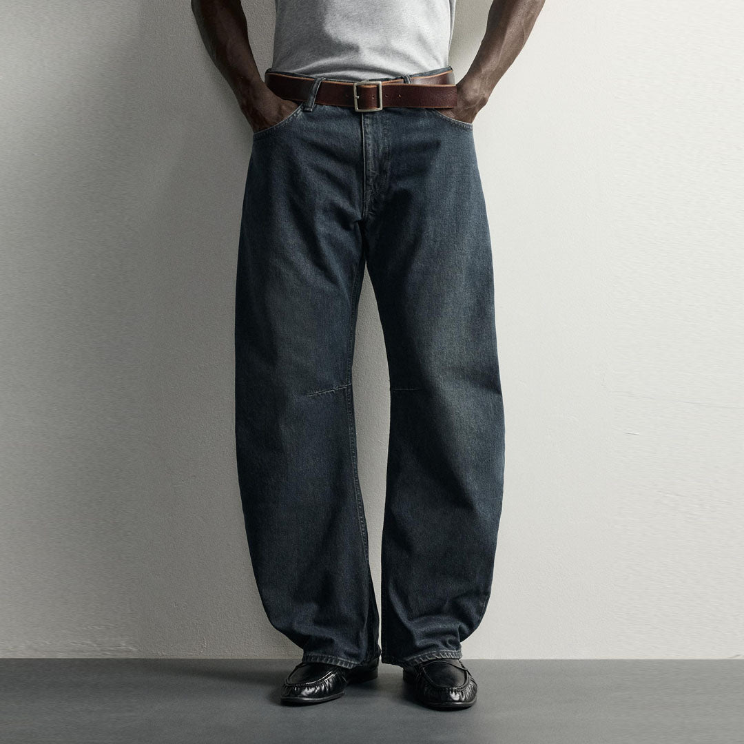 zra straight barrel fit curved leg blue jeans for men