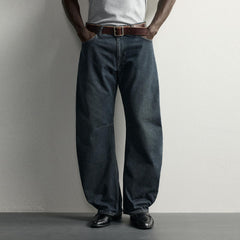 zra straight barrel fit curved leg blue jeans for men