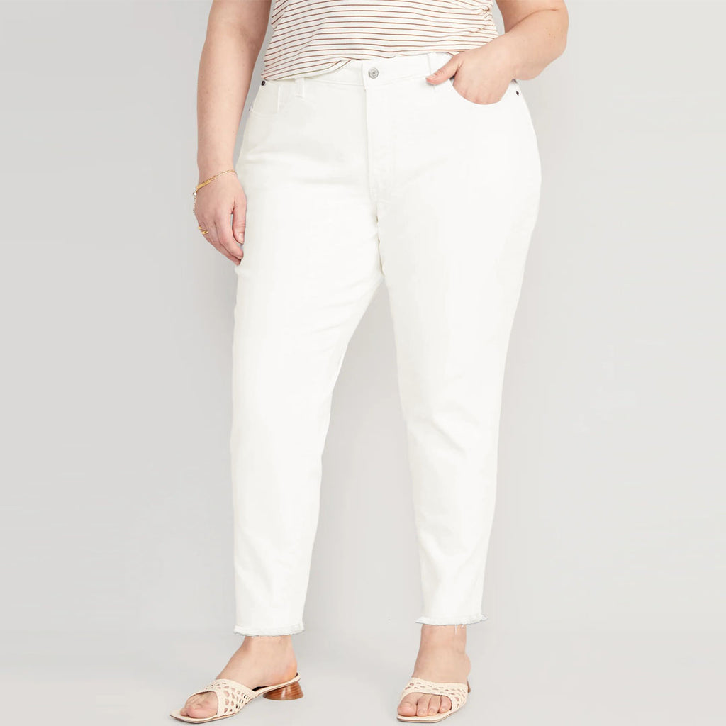 up2fshion slim straight stretchable raw edge white jeans for women