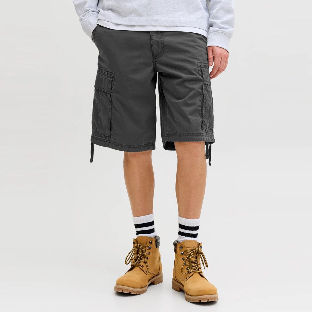jack & jone 6 pocket cargo relax fit grey cotton short for men