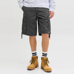 jack & jone 6 pocket cargo relax fit grey cotton short for men