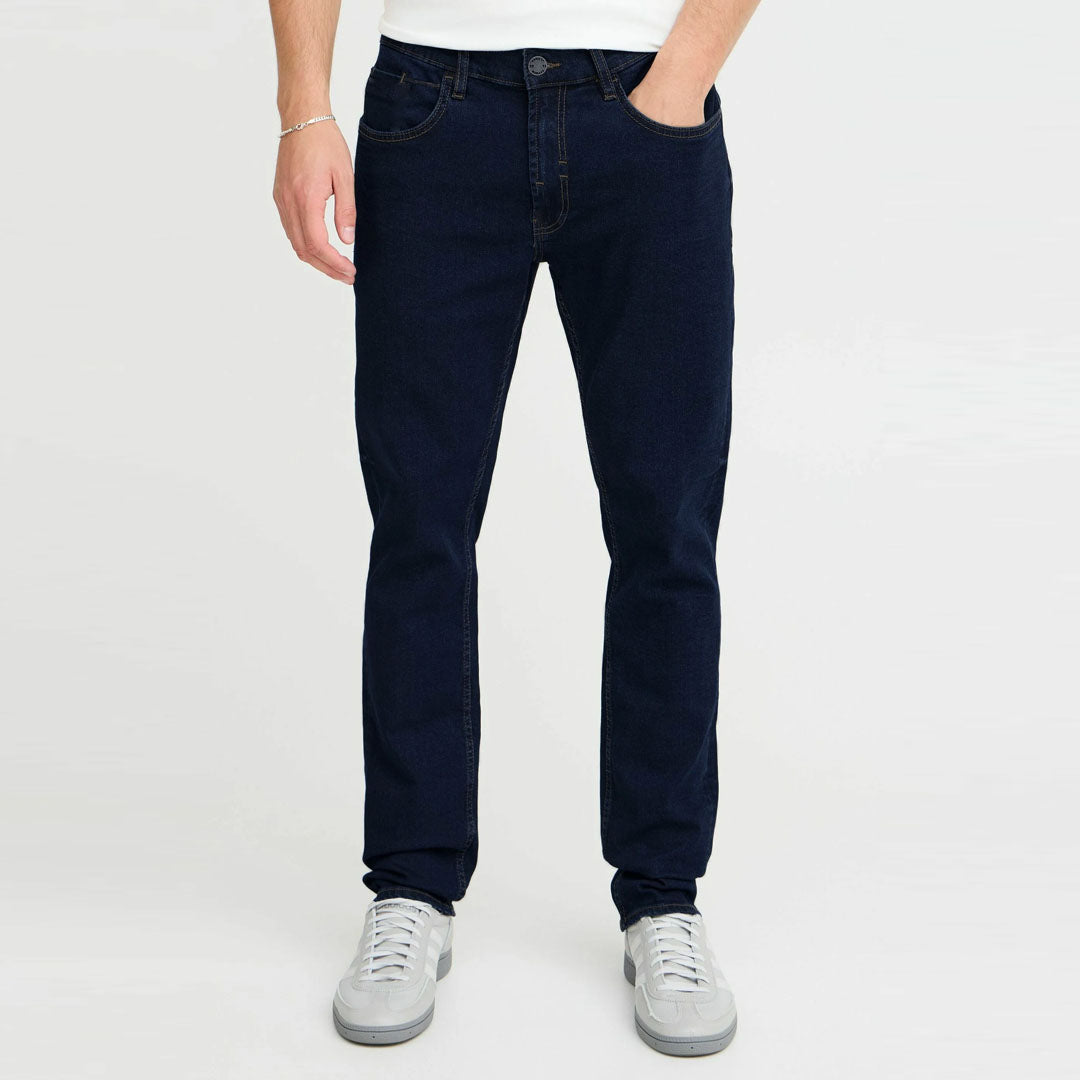 blnd slim/regular fit stretchable solid blue jeans for men