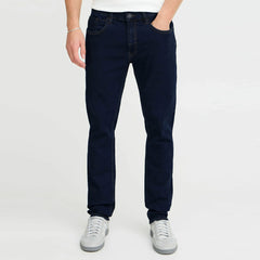 blnd slim/regular fit stretchable solid blue jeans for men