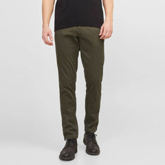 JJ slim fit stretchable olive green cotton chino pant for men