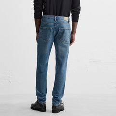 zr slim/tapered fit stretchable mid blue greenish jeans for men
