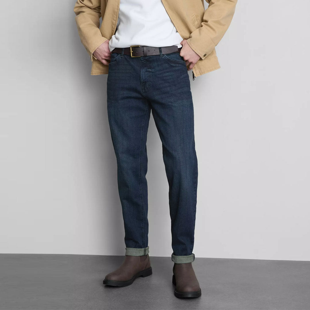 pmark slim fit stretchable dark blue jeans for men