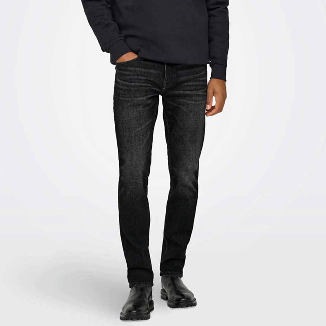 on-ly slim fit stretchable faded black jeans for men