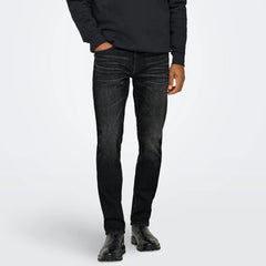 on-ly slim fit stretchable faded black jeans for men