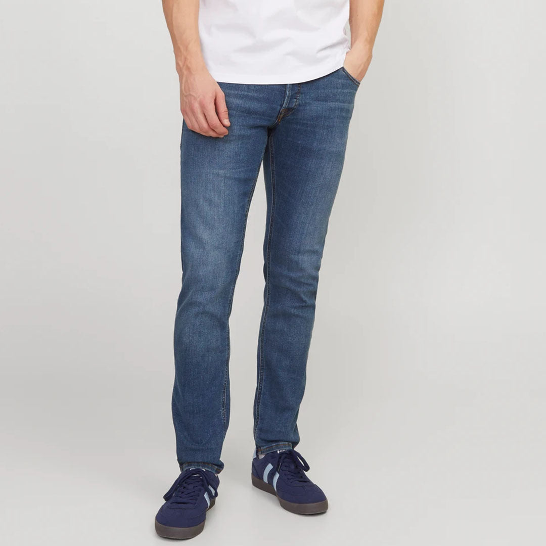 JJ slim fit stretchable mid blue jeans for men