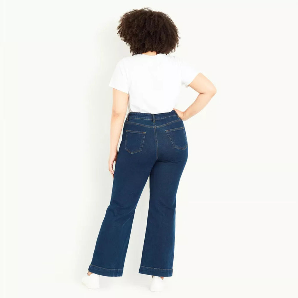 evns bootcut stretchable dark blue bottom slit jeans for women