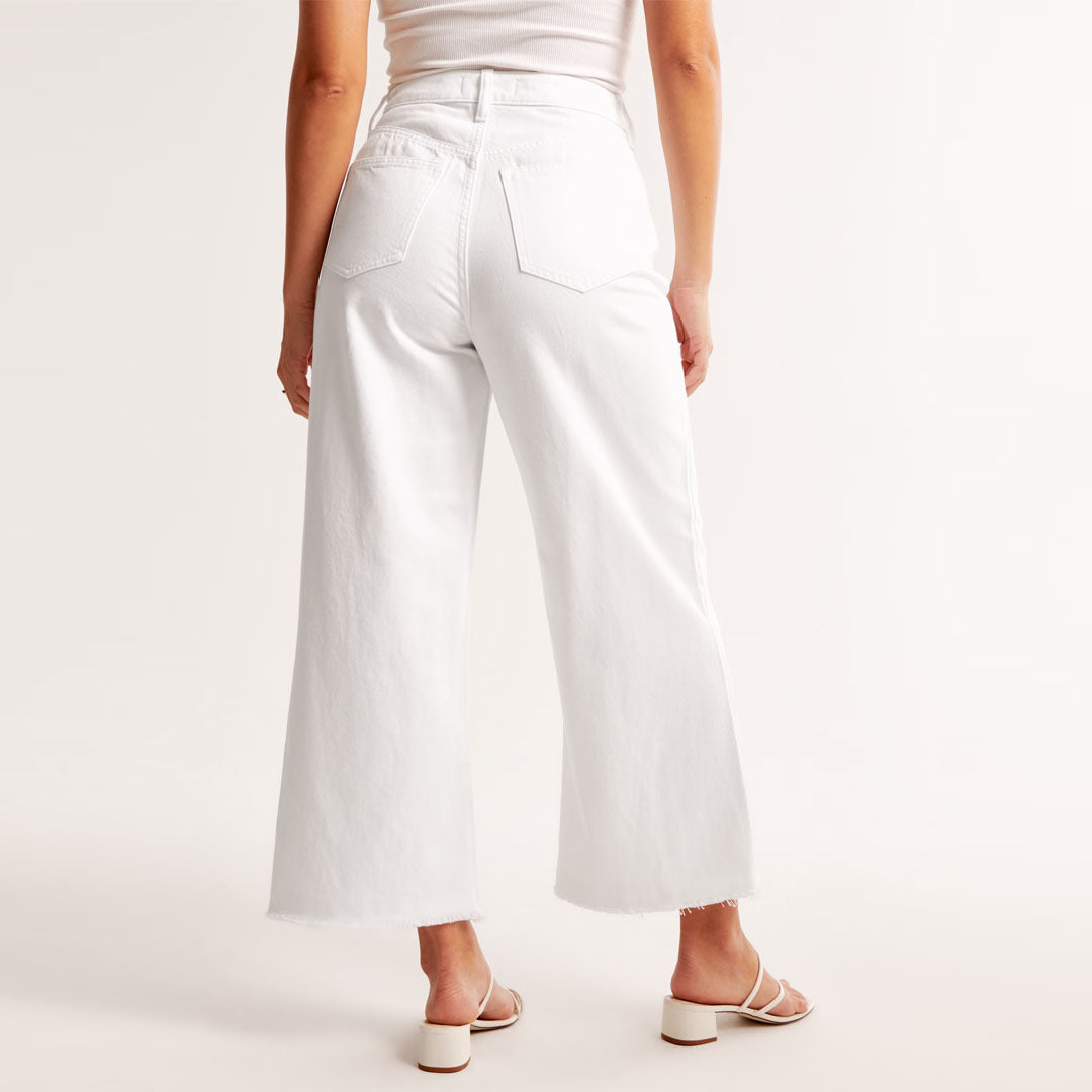 spre wide leg cropped white jeans for women