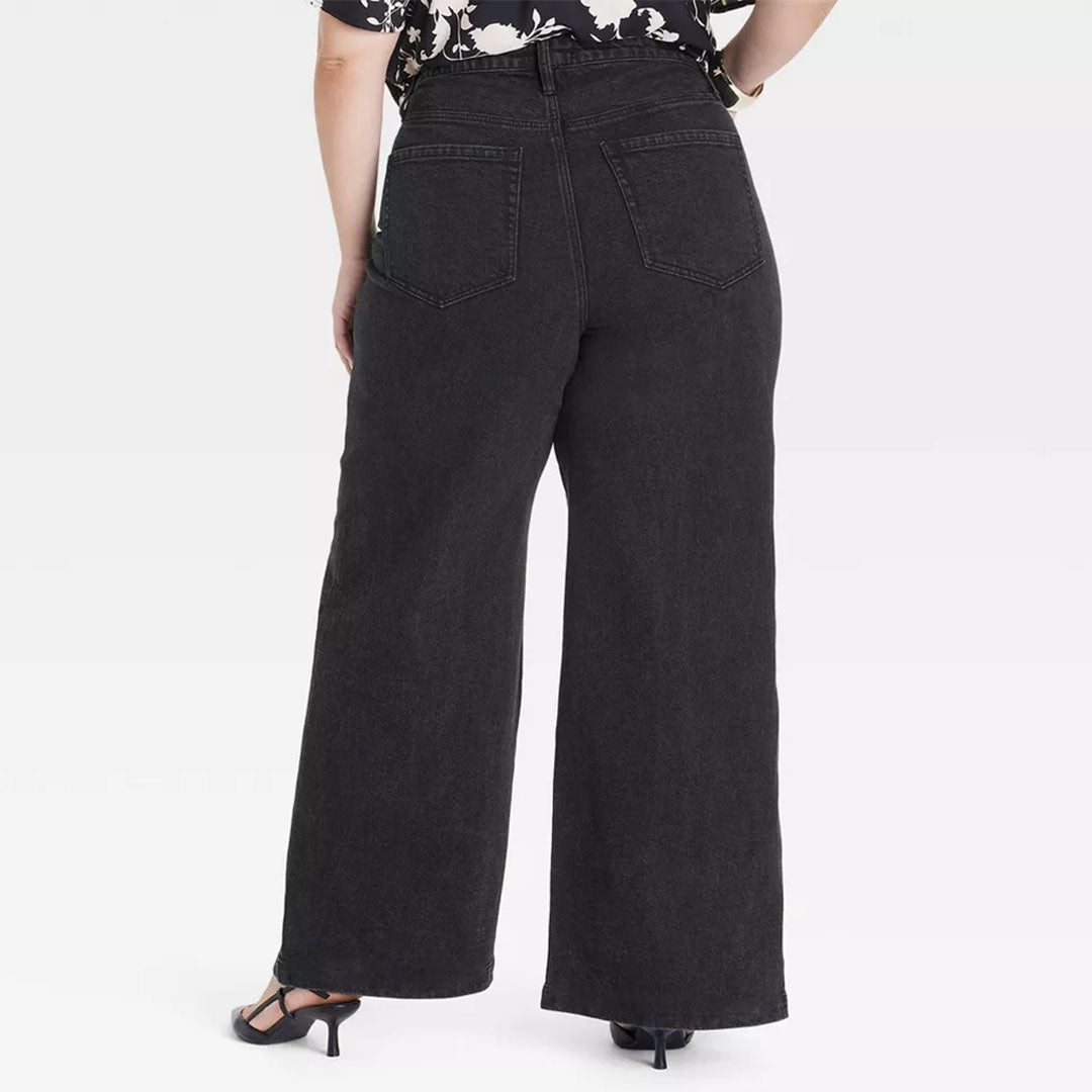 FF wide leg high rise stretchable faded black plus size jeans for women