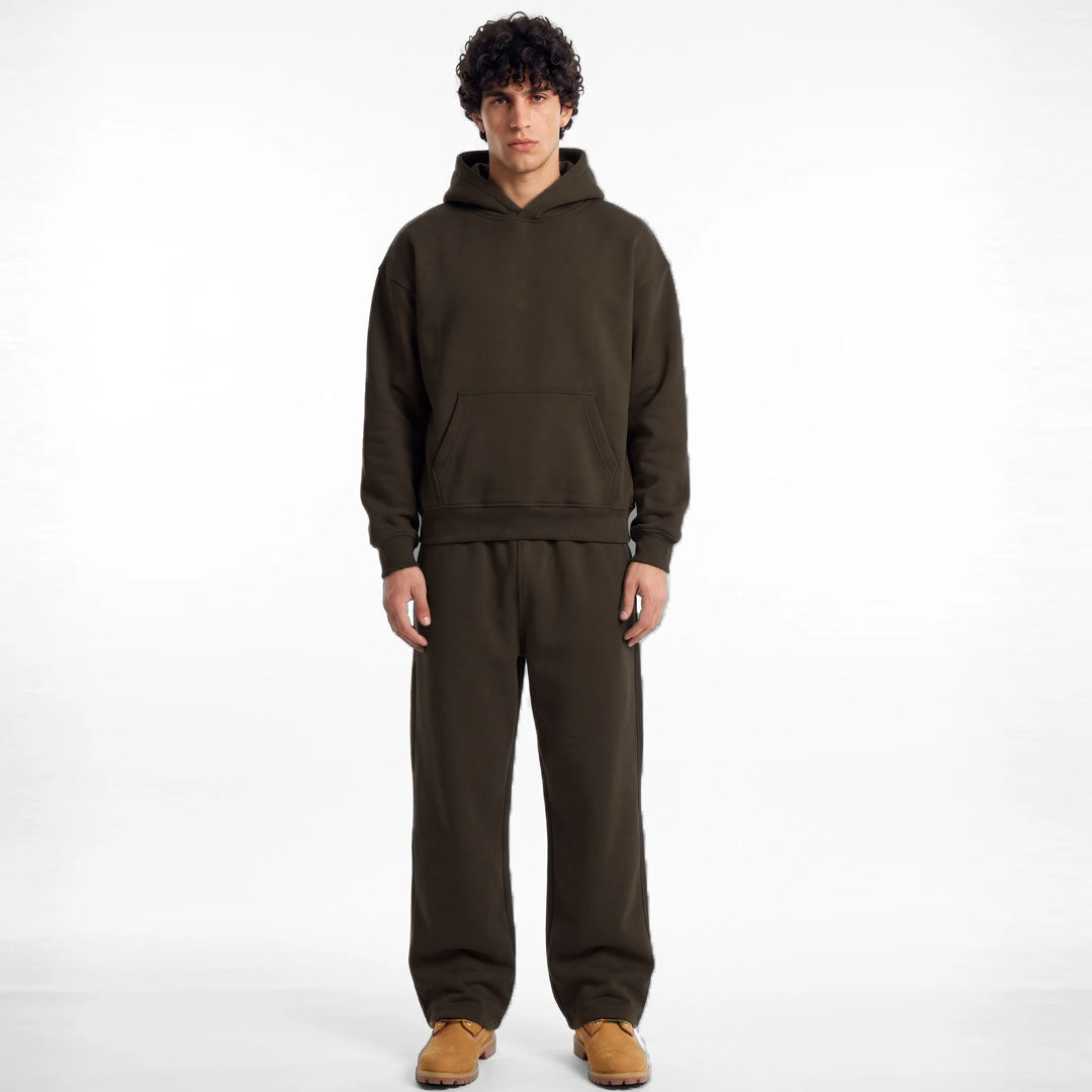 ZR drop shoulder / baggy unisex cotton fleece chocolate brown tracksuit for winter