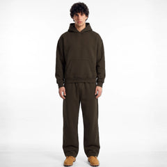 ZR drop shoulder / baggy unisex cotton fleece chocolate brown tracksuit for winter