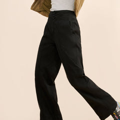 plcro Seamed high rise wide leg black cotton pant for women