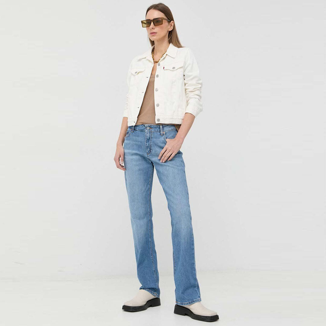 mstang relaxed straight stretchable light blue jeans for women