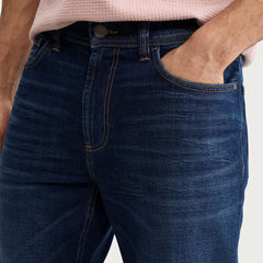 FF Straight fit stretchable blue faded jeans for men