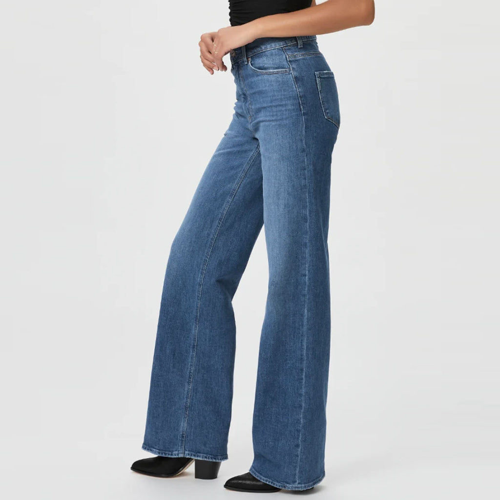 mstang relaxed straight stretchable mid blue jeans for women