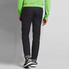 bugati slim fit stretchable solid blue jeans for men