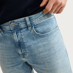 FF Straight fit stretchable light blue stone wash jeans for men