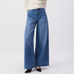 resrved extra wide leg mid blue jeans for women