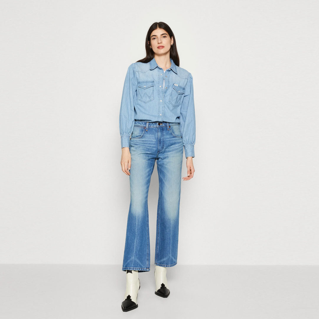 wrnglr bootcut mid blue jeans for women