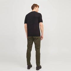 JJ slim fit stretchable olive green cotton chino pant for men