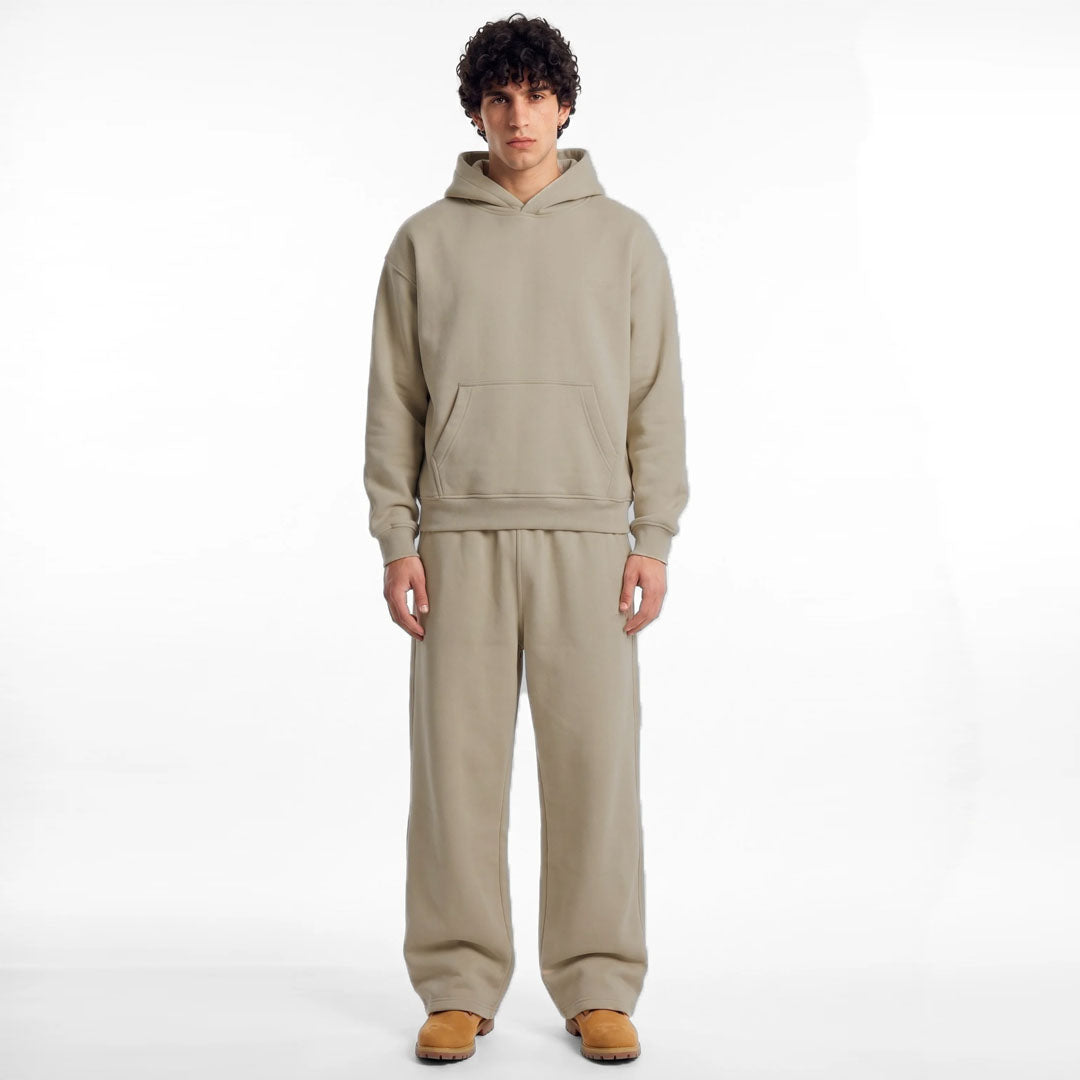 ZR drop shoulder / baggy unisex cotton fleece beige tracksuit for winter