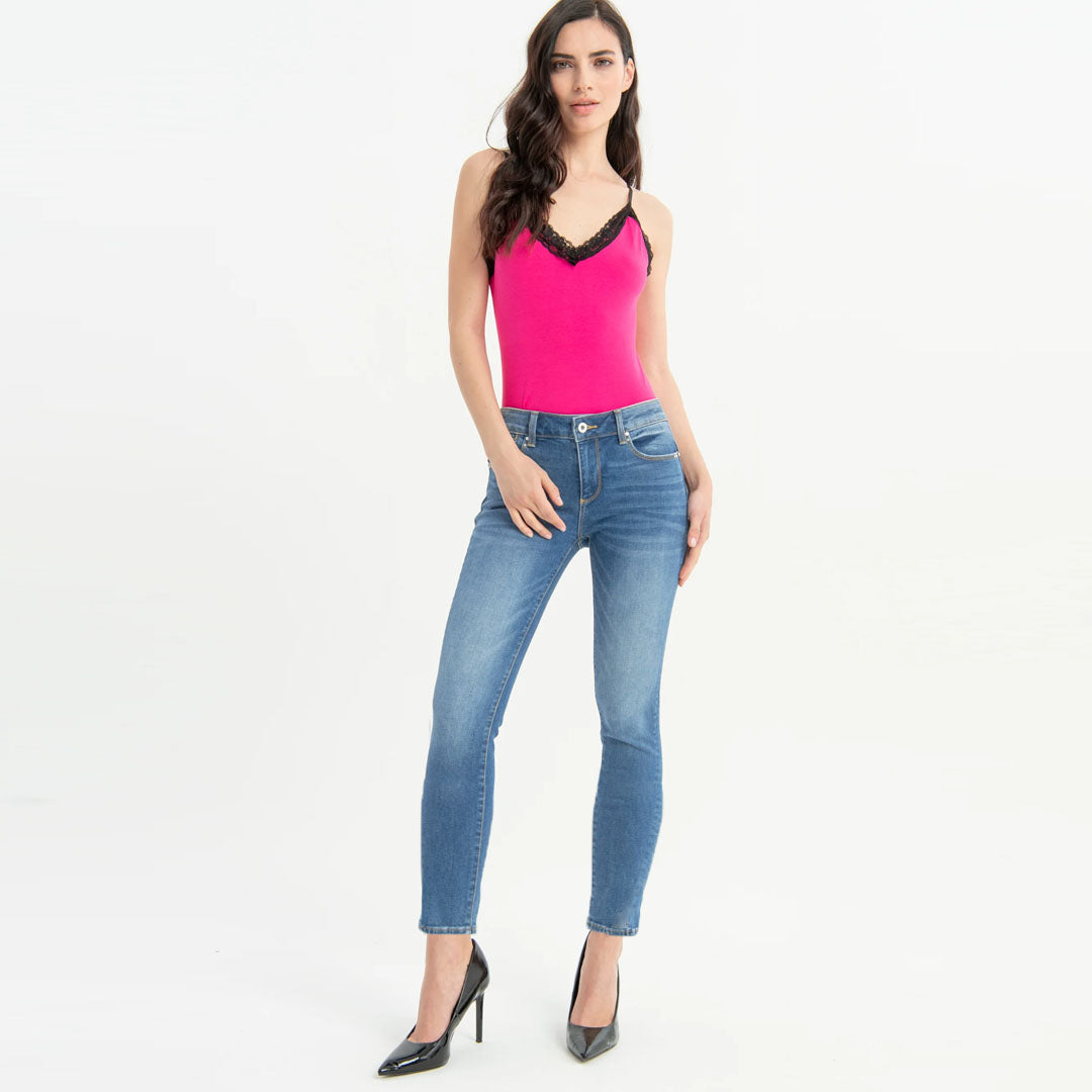 francmna skinny fit stretchable mid blue jeans for women