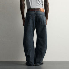 zra straight barrel fit curved leg blue jeans for men