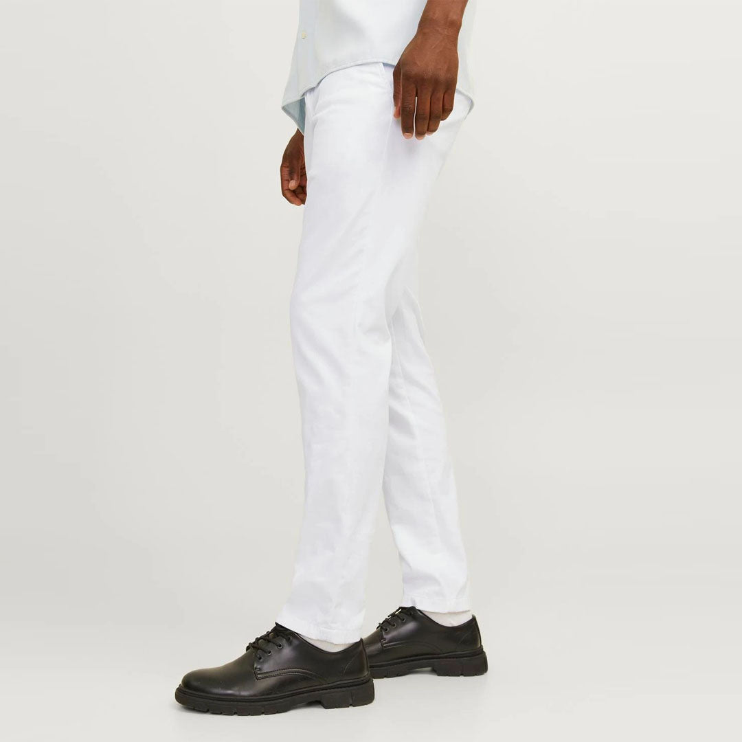 JJ slim fit stretchable white cotton chino pant for men