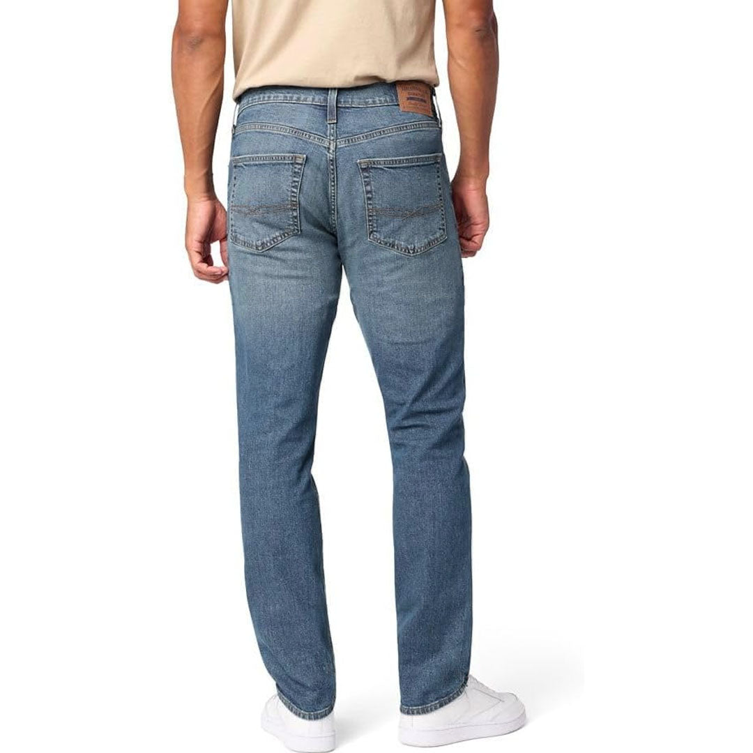 lvs sigtr slim fit stretchable mid blue greenish jeans for men