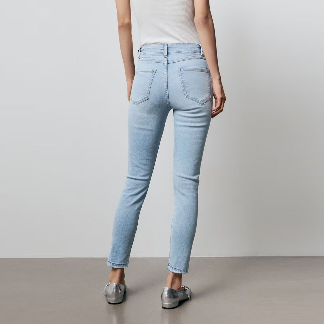 reservd slim fit light blue crop bottom ankle length jeans for women